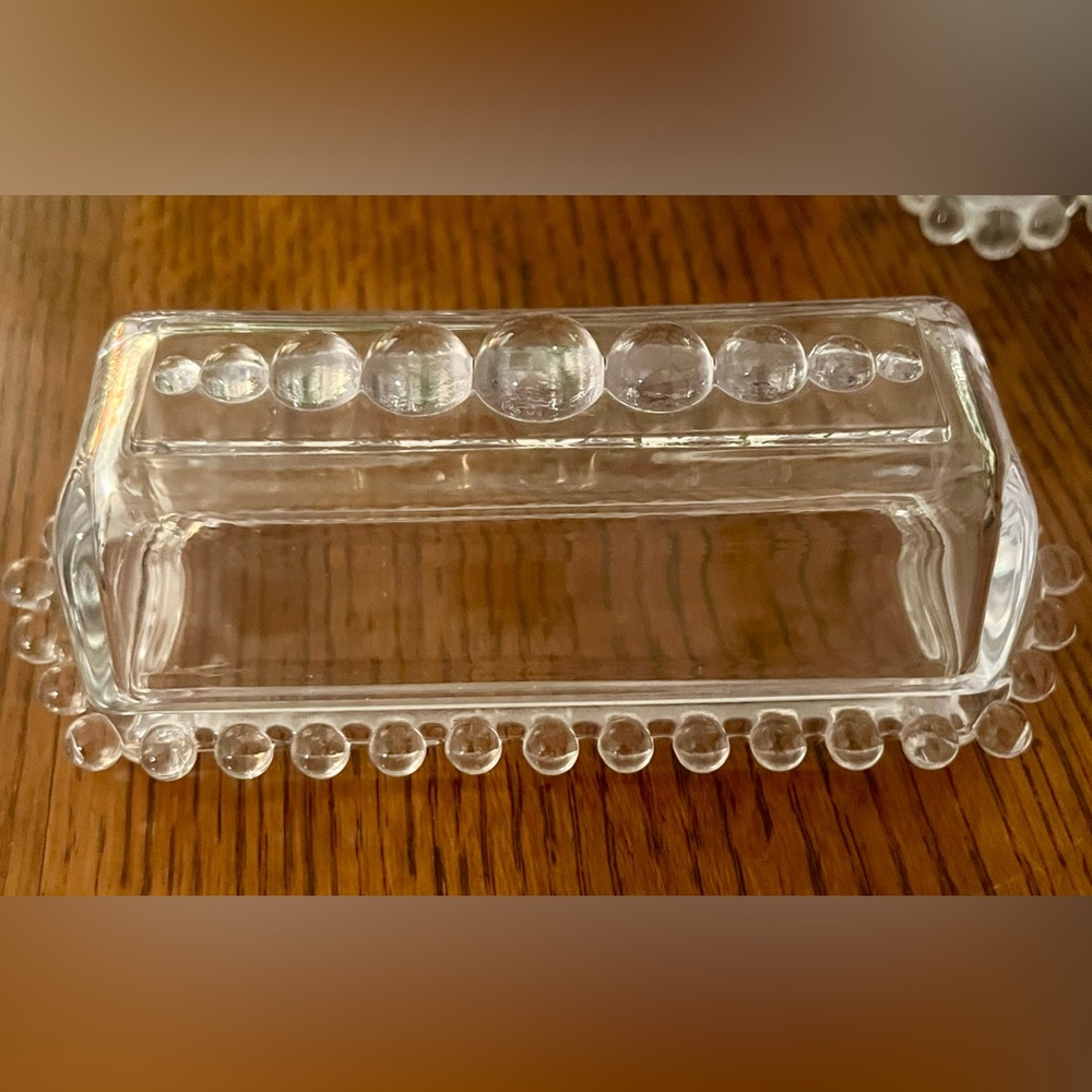 Vintage Imperial Glass Candlewick Clear Covered Butter Dish Beaded